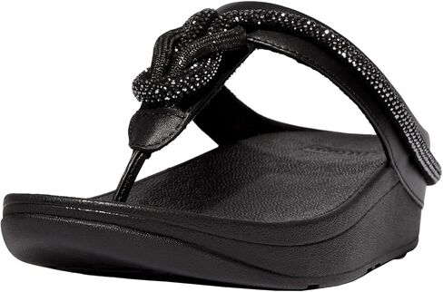 صندل نسائي من FitFlop مصنوع من الجلد بشريط من الكريستال Fino، أسود، مقاس 9 in Saudi Arabia