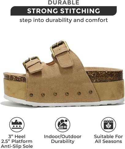 صنادل منصة للنساء، صنادل إسفين من الجلد الطبيعي للنساء 2024، صنادل نسائية مريحة غير قابلة للانزلاق بكعب منصة أحذية نسائية (Oliy) in Kuwait