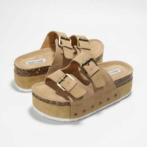 صنادل منصة للنساء، صنادل إسفين من الجلد الطبيعي للنساء 2024، صنادل نسائية مريحة غير قابلة للانزلاق بكعب منصة أحذية نسائية (Oliy) in Kuwait