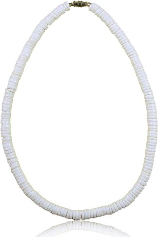 Mens and Womens Summer Beach Surfer Necklace From the Philippines, Extra Wide White Clam Heishe Ark Shells in Saudi Arabia