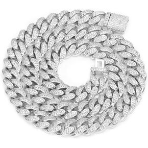 MLENS 12MM Iced Out Cuban Link Chain Hip Hop 18K White Gold/Real Gold Plated 5A Cubic-Zirconia Necklace for Women Miami Rapper Bling Diamond Choker Jewelry Gift for Men