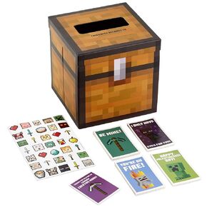 Hallmark Minecraft Valentines Day Cards and Mailbox for Kids School Classroom Exchange (1 Box, 32 Valentine Cards, 35 Stickers, 1 Teacher Card)