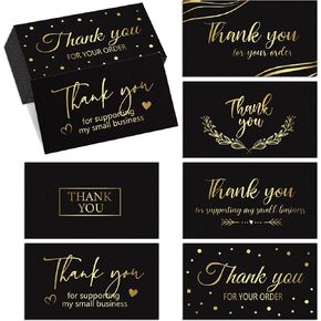 180 Black Gold Thank You for Supporting My Small Business Cards, Small Thank You for Your Order Cards, Thanks Greeting Cards for Retail Store, Handmade Goods, Shop Package Inserts, 2 x 3.5 Inch