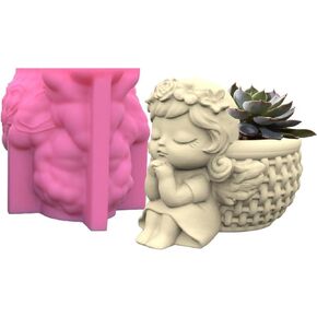 Lovely Girl Concrete Flower Pot Silicone Mold Succulent Planter Vase Pen Holder Cement Clay Mold Plaster Epoxy Resin Mould