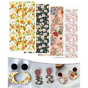 Puocaon Retro Flower Transfer Paper for Polymer Clay Earrings, 20 Pcs Clay Transfer Paper for Polymer Clay Earrings Jewelry, Cosmos Floral Painting Image Transfer Paper Sheets for Polymer Clay