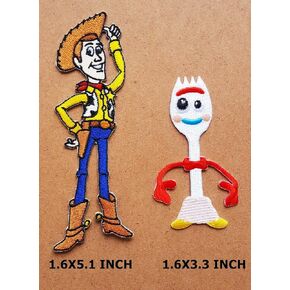 Lot of 2 Woody Cartoon Movie Patch Forky Embroidered Iron on Patch Children Kid Patch Clothes Bag T-Shirt Jeans Biker Badge Applique Iron on/Sew On Patch