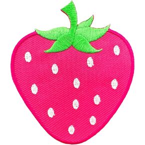 PLpatch Pretty Pink Strawberry Cute Fruit Patches Cartoon logo1 Patches Sew Iron on Embroidered Applique Badge Sign Patch Clothing Costume