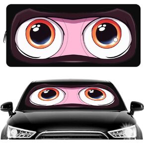 otoez Windshield Sun Shade, Car Front Windshield Cartoon Eyes Window Sunshades, Foldable UV Visor Shield Automotive Interior Protector Block for Seden Pickup Truck SUV