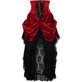 Daisy corsets Womens Top Drawer Steel Boned Dark Red Velvet Victorian Bustle Underbust Corset Dress