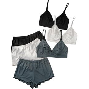 GORGLITTER Women's 6 Pieces Lingerie Sets Ribbed Knit Bra Bralettes and Shorts Underwear