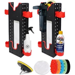Polishing Machine Holder Wall Mount, 2 Set Buffer Polisher Rack with 6 PCS polishing Pads, Auto Car Detailing Storage Hanger for Car Beauty Accessory