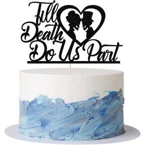 Till Death Let's Part Wedding Cake Toppers - Black Glitter Halloween Skull Wedding Party Decorations, Mr and Mrs Skull Wedding Cake Toppers, Day of the Dead Wedding Signs Party Supplies