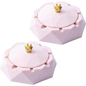 2PC Pink Stainless Steel Ashtray with Lids, Windproof, Desktop Smoking-Ash Tray Cigarettes Ashtray for Indoor or Outdoor Use, Ash Holder for Smokers, for Home, Office Decoration,
