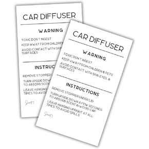 Car Oil Diffuser Vent Warning Labels and Instruction Cards | 50 pk 3.5 x 2" Minimalist Card for Air Freshie Freshener