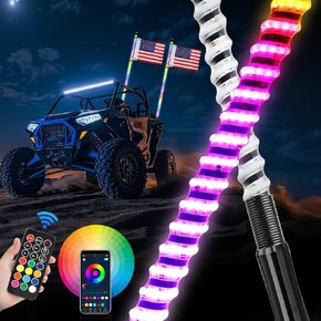 OFFROADTOWN 2PCS 2FT COB LED Whip Lights Bluetooth APP/Remote Control RGB Lighted Whips Turn Signal Light Chasing Warning Light Antenna Spiral LED Whips for UTV SXS SUV RZR Can-Am ATV Truck in Kuwait