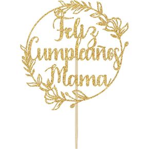 Feliz Cumpleanos Mama Cake Topper, Happy Birthday Mom Cake Decorations, Mother's Day Party Decor, Feliz Dia Mama, Mother's Birthday Party Decorations (Rose Gold Glitter)