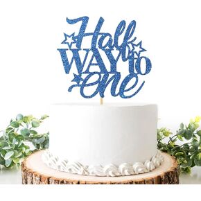 Half Way to One Cake Topper, Baby Boy or Girl 1/2 Half Birthday Party Decorations, Kids 6 Months - 1/2 Birthday Theme First Birthday Six Months Old Party Decorations Baby Shower, Blue