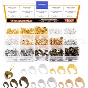 Tanstic 750Pcs 5 Colors 3 Sizes Metal Pinch Clip Clasps, Pendant Connectors Clasps Bail Finish Necklace Clasps Pendant Clasps Claw Bail for DIY Jewelry Making (6mm/8mm/11mm)