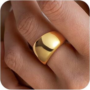 Gold Chunky Dome Rings for Women, Non Tarnish Trendy 14K Gold Plated Stacking Rings，Irregular Statement Jewelry Gold Ring for Women Gift Wedding Size 6-10