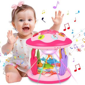 Baby Toys 6-12 Months Girl Gifts: Babies Ocean Rotating Light Up Musical Toys for Toddlers 1 2 Year Old Crawling Learning Infant Toys 6 7 8 9 10 11 12 Months Old Baby Girl Gift (Pink)