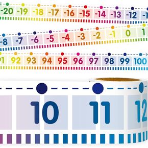 Number Line for Classroom Wall Bulletin Board Border Rainbow -20 to 100 Classroom Decoration 36ft 1 Roll Math Classes Decor