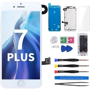 for iPhone 7 plus White Screen Replacement 5.5" Assembled with Home Button Front Camera Earpiece and Ear Speaker Frame Assembly Screen Protector Full Repair Fix Tools Kit A1784 A1785 A1661