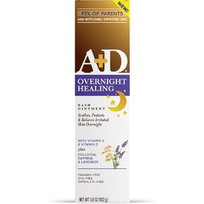 A+D Overnight Healing Diaper Rash Ointment - Soothes, Protects & Relieves Diaper Rash Overnight with Lavender & Colloidal Oatmeal - Healing Ointment for Red, Itchy, Irritated Skin - 3.6oz