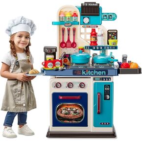 Kids Kitchen Playset-53pcs Cooking Stove,Paly Sink,Oven,Kitchen Toys with Realistic Lights&Sounds，Pretend Play Toys ,Kitchen Toys for Toddler (Pink)