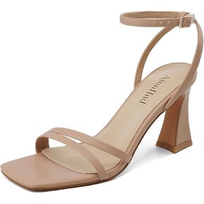 Heeled Sandals for Women Chunky Block High Heels Square Open Toe Sandals with Ankle Strap 3 Inch Dress Heels Comfortable