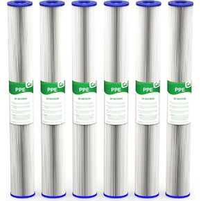 20 Micron 20-Inch Whole House Water Filter Replacement Cartridge, Pleated Sediment Water Filters 2.5" x 20" for Well Water, Compatible with ECP20-20, 255487-43, SPC-25-2020, 6 Pack