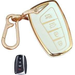 for Hyundai Key Fob Cover Smart Key Shell with Gold Keychain Fit for Hyundai Genesis Santa Fe Equus Azera