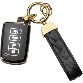 for Toyota Key Fob Cover Keychain Fit for Tundra Tacoma Sequoia 4Runner Highlander RAV4 Camry Corolla Avalon Smart Key Shell Case (Black)