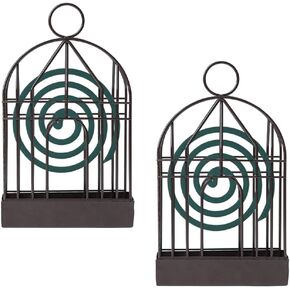 2 PCS Portable Metal Mosquito Coil Holder Incense Holder Retro Incense Coil Burner, Hanging Bird Cage Outdoor Home Garden Decor for Courtyard Bar Office Desktop (Black)