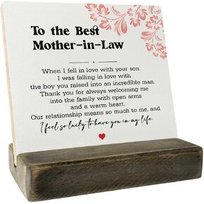 To the Best Mother In Law Gifts Wood Plaque, I Feel So Lucky To Have You In My Life, Plaque with Wooden Stand, Wood Sign Plaque Gift, Gifts for Mother In Law, Thanksgiving, Christmas, Birthday