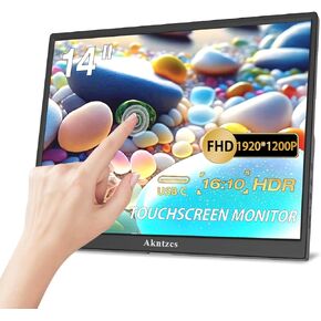 Portable Monitor Touchscreen - 14'' FHD 1920x1200P USBC Portable Monitor IPS Display, USB Type-C HDMI HDR External Monitor for Laptop/PC/Mac/Phone/Xbox, Built-in Kickstand & Speakers