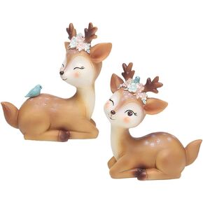Resin Fawn Doe Figurines Toys, Cute Deer Cake Toppers Statues Baby Shower Birthday Wedding Party Decor