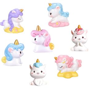 Super Cute Unicorn Cake Topper, 5 Pcs Mini Resin Rainbow Unicorn Toy Figurine Collection Playset for Kids Baby Shower Birthday Party Cake Decoration(Random 5 Styles)