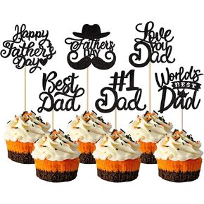 Rsstarxi 10 Pack Happy Father's Day Cupcake Toppers Acrylic Happy Father's Day Cake Toppers Happy Father's Day Party Decoratios for Best Daddy Father's Birthday Cake Decoratios Black