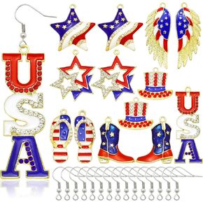 30 Pieces American Flag Enamel Charms 4th of July Independence Patriotic Dangle Pendant Decor for DIY Earrings Bracelets Jewelry Making