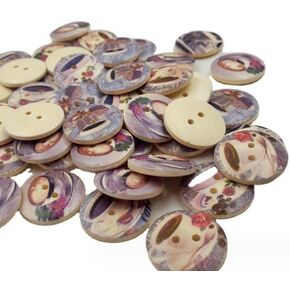 AKOAK 50 Pcs Wooden Craft Buttons, 20mm Vintage Teacup Mix Decorative Buttons, 2-Hole Sewing Clothes Buttons for Sewing Craft Scrapbooks