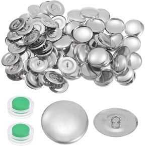 HARFINGTON 100 Sets Self Cover Button Kit 44L 1.1" 28mm with Wire Backs Aluminum Buttons to Cover Fabric Button Maker Covered Buttons Kit with 2 Tools for DIY Cloth Home Decor Sewing