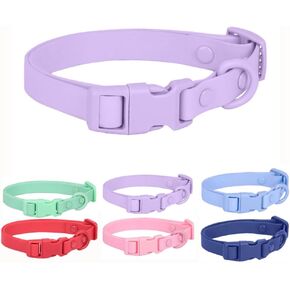 Silicone Dog Collar, Waterproof Plastic PVC Rubber Washable Quick Release Buckle Outdoor Puppy Collars Durable Adjustable for Small Medium Large Dogs, Purple L