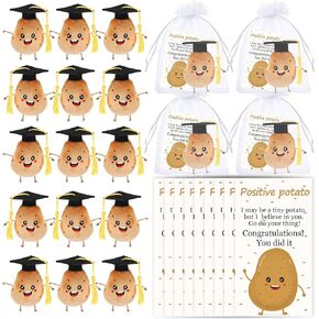 20 Set 2024 Graduation Potato Plush Toy Bulk 3.2" Mini Inspirational Potato Plushies with Encourage Card Organza Bag Cute Emotional Support Potato Doll Gift for Graduate College Student Party