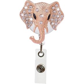 Gold and Silver Cute Elephant Retractable Badge Holder Clip with Alligator Clip Nylon Cord ID Badge Reel on Card Holders Badge Holders for Nurse Teacher Student