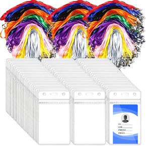 Harloon 300 Sets ID Badge Holder Lanyard Bulk with Nylon Flat Neck Lanyard Clips Waterproof Company Employees Large Activities(Multicolor)