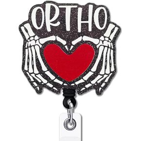 Nurse Retractable Badge Reel with Alligator Clip Ortho ID Card Badge Holder for Orthopedist Funny Black Glitter Badge Reel Gift for X-Ray Tech Radiology Nurse Doctor Assistant Medical Work
