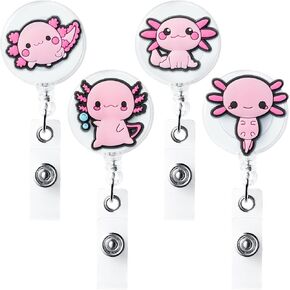 Yopyame 4PCS Axolotl Badge Reel Retractable for Kids Cute Badge Holders with Alligator Clip for Elementary Student Cartoon Retractable Reel Name ID Badge Clip with 360 Degree Swivel for Nurse Teacher