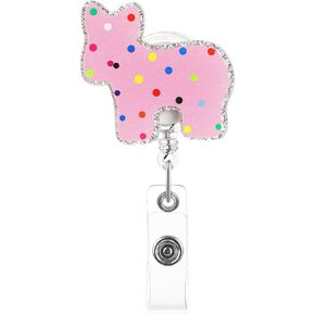 Giantree Pink Cow Badge Reel Retractable, Cute Badge Holder Retractable Clip Funny Candy Cow ID Clip Badge Reel Retractable for Nurses Doctor Assistant Hospital Office Student Women Girls