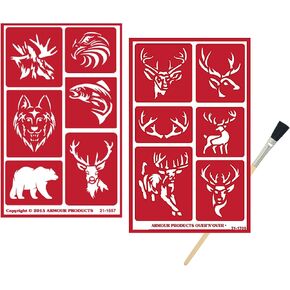 2 Armour Etch Over N Over Reusable Glass Etching Stencils - Wildlife, Moose, Bear, Wolf, Deer, Antler Themed Stencil | Wild Animal, Deers Theme Design | Set Includes Brush