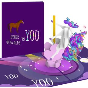 بطاقة عيد ميلاد Liif Hilarious Unicorn الأربعين، بطاقة عيد ميلاد مضحكة سعيدة 40 للنساء، لها، أخت، عمة، زوجة، صديق، أربعين، احتفال، مع ملاحظة رسالة ومغلف، مقاس 7x5 بوصة